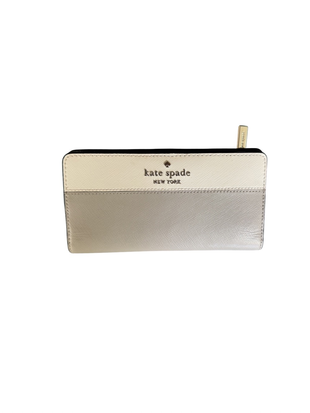 kate spade New York Grey and White Saffiano Leather Bi-Fold Wallet, NWOT
